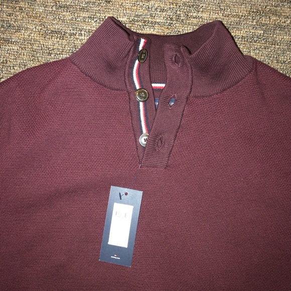 New with Tags. Tommy Hilfiger Maroon Quarter Button up Turtle Neck. - Picture 3 of 3